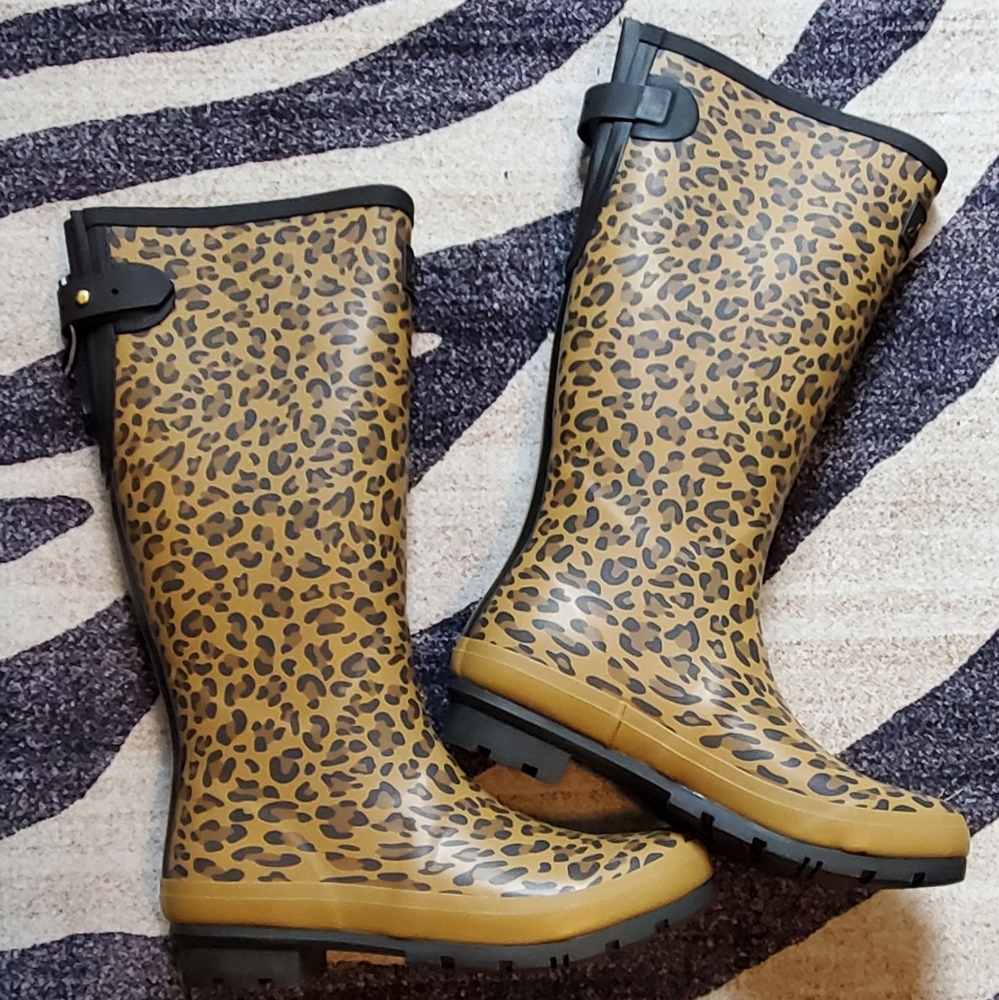 Joules Tan Cheetah Animal Print Tall Rain Boots BRAND NEW